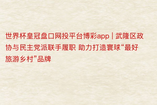 世界杯皇冠盘口网投平台博彩app | 武隆区政协与民主党派联手履职 助力打造寰球“最好旅游乡村”品牌