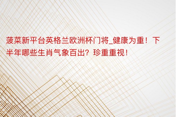 菠菜新平台英格兰欧洲杯门将_健康为重！下半年哪些生肖气象百出？珍重重视！